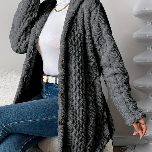 Women's Fuzzy Fleece Button Down Jacket Hooded Open Front Cardigan Sweater